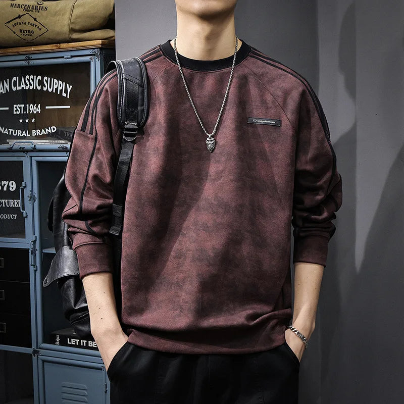 New Winter Warm Plush Sweatshirt Men's Round Neck Pullover Trendy Casual Versatile Top