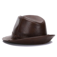 Men's Gentlemen's Fedora Hat Genuine 100% Cowhide Leather Trilby Cap Real Cowhide Leather Jazz Casual Autumn Winter Top Cap