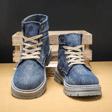 Big Size Men's Shoes 2025 New High Top Sports Shoes, Fashionable Denim Casual Board Shoes, Thick Soled Versatile Workwear Shoes
