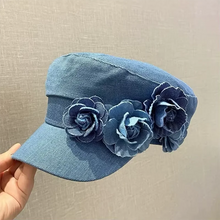 Western Style Oversized Floral Beret, Navy Sun Hat with UV Protection & Breathable Design for Women/Unisex Casual Outdoor