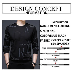 BROWON Spring Autumn Black T Shirt Men Long Sleeve O-neck Collar Fashion Trend Letter Print Slim T-shirt for Men Street Wear