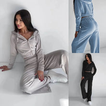 Women's Fall and Winter Hot Fashion Set Zipper Hoodie Drawstring Tracksuit Trouser Solid Color Two-piece Set