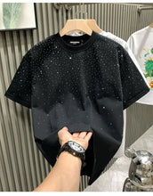 Men's Summer Rhinestone Rivet T-shirt  featuring a round neck and casual  styles Perfect for high street  fashion in 2025 . Short sleeve for comfort fit