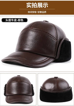 New Winter Cowhide Leather Warm Bomber Hats For Men Fur Wool Plush Thickened Coldproof Earmuffs Hats Natural Genuine Leather Cap