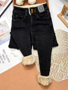 Warm Lambwool Slim Pencil Jeans Womens Skinny Plush Vaqueros Vintage High Waist Thicken Fleece Denim Pants Casual Velvet Legging