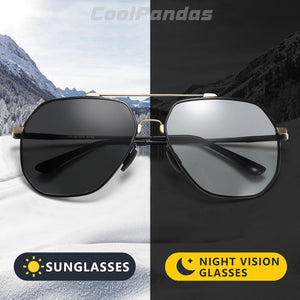 CoolPandas Top Hexagon Sunglasses Polarized Men Photochromic Metal