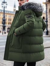 Winter Windproof Men's Faux Jacket Casual Polyester Coat with Detachable Hood Zip-Up Front Long Sleeves & Pockets Winter Clothes