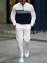 Mens Half Open Placket Zip Pullover   Casual Fashion Long Sleeve  Pants Set