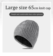 Men's Big Size Knitted Hat for Winter Warm Wool Blend Hat Tide Big Head Thickened Fleece-lined Cold-proof Cotton Beanies 60-65cm