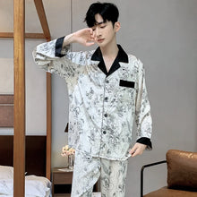 High Quality Satin Printed Pajamas Set Men's Nightwear Ice Silk Long Sleeve Loose Thin Teen Home Clothing Wear Suit Male Pyjama