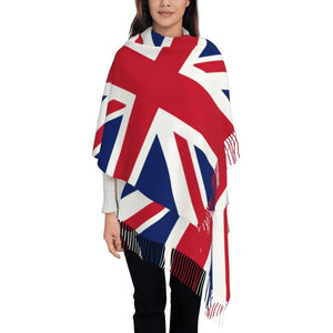 Custom UK Flag Tassel Scarf Women Winter Warm Shawl Wrap