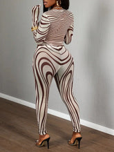 Sexy Sheer Mesh Zebra Print Bodycon Long Sleeve 2 Piece Set for Street Style Festivals Parties