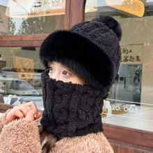 Women's winter windproof ski mask with integrated ear protection, plush lining, and outdoor sports one-piece scarf and hat, perf