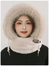 Winter Plush Hat for Women Warm Thick Hood with Scarf Mask Ear Protection Windproof Thermal Cap for Outdoor Cycling Riding