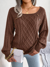 Women Casual Square Collar Buttons Long Sleeve Knitted Pullovers Sweaters