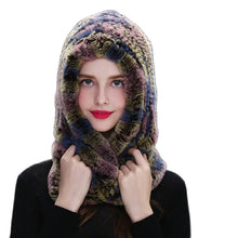 Winter Hats for Woman Fall Cap Warm Natural Fur Hat with Neck Scarves Bonnets Women Knitted Real Rex Rabbit Fur Hat Hooded Scarf