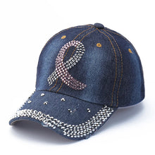HOPE Believe Pink Ribbon Sparkly Denim Cap Breast Cancer Awareness Washed Dad Hats Rhinestone Bling Breast Cancer Survivor Gifts