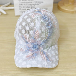 Summer Ladies Lace Baseball Cap Embroidered Flowers Mesh Breathable Duck Tongue Hat Fashion Sunscreen Sunshade Hat Rebound Cap