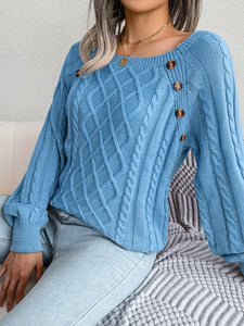 Women Casual Square Collar Buttons Long Sleeve Knitted Pullovers Sweaters