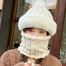 Winter Hat For Women Hooded Face Mask Fluff Keep Warm Thicken Style Neck Scarf Hooded Cap Beanie Knitted Cashmere Neck Warmer