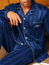 Two piece sets men's pajamas autumn and winter silk satin long sleeved pants casual minimalist letter embroidered sleepwear set