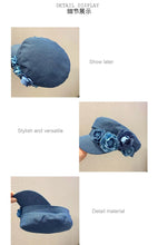 Western Style Oversized Floral Beret, Navy Sun Hat with UV Protection & Breathable Design for Women/Unisex Casual Outdoor