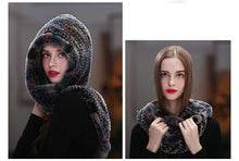 Winter Hats for Woman Fall Cap Warm Natural Fur Hat with Neck Scarves Bonnets Women Knitted Real Rex Rabbit Fur Hat Hooded Scarf
