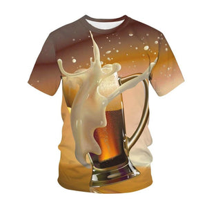 New 3D Printing Beer T-shirt Men‘s Cool Short-Sleeves Tees Fashion Oversize