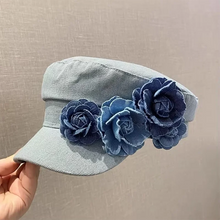 Western Style Oversized Floral Beret, Navy Sun Hat with UV Protection & Breathable Design for Women/Unisex Casual Outdoor