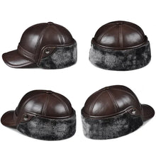 Winter Men's  Hat Thicken Leather Cowhide Baseball Caps With Ears Warm Snapback Dad's Hats Sombrero De Cuero Del Hombre