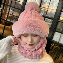 Women's winter windproof ski mask with integrated ear protection, plush lining, and outdoor sports one-piece scarf and hat, perf