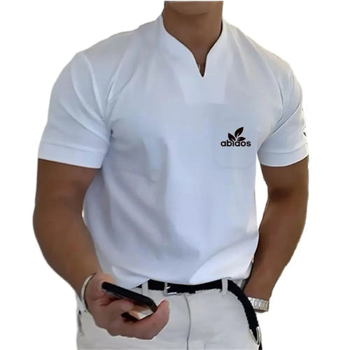 Summer Men's Short-Sleeved Cotton Casual Men's T-shirt V-neck