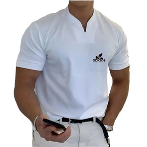 Summer Men's Short-Sleeved Cotton Casual Men's T-shirt V-neck