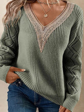Autumn Winter Women's Sweater Fashion Knitted Long Sleeve Tops White Lace V-neck Pullovers Casual New In Knitwears 2024