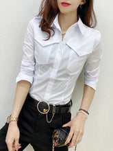 2024 New Fall Winter European  Shirts Office Lady Pockets Blouses  Button Up Long Sleeve Tops