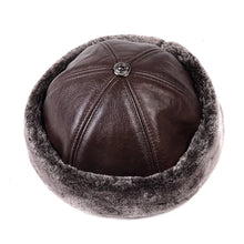 Winter Warm Hats For Men Outdoor Thick Genuine Leather Faux Fur Round Bonnet Russian Male Windproof Snow Ski Cap Fleece Lined