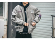 Mens American Heavyweight Padded Bomber Jacket Winter Warm Badge Patch Streetwear Fashion Trendy Coat Korean Hip Hop Parkas Male