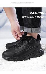 Black Leather Shoes for Men Height Increasing Winter Fashion Sneakers Plus Fur