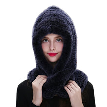 Winter Hats for Woman Fall Cap Warm Natural Fur Hat with Neck Scarves Bonnets Women Knitted Real Rex Rabbit Fur Hat Hooded Scarf