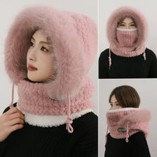 Winter Plush Hat for Women Warm Thick Hood with Scarf Mask Ear Protection Windproof Thermal Cap for Outdoor Cycling Riding