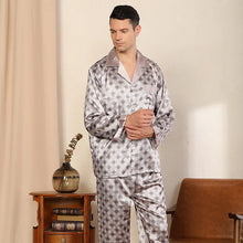Plus Size Men's Sleepwear 2PCS Pajamas Set Spring Autumn Long Sleeve Trouser Pijamas Suit Loungewear Loose Silk Satin Home Wear