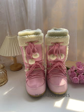 Women Snow Boots Warm Plush Comfortable Platform Shoes Lady Lace-up Mid-Calf Pink Boots Non-slip Winter Shoes Booties