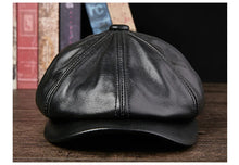 Hats Men 2025 Winter 100% Genuine Leather Warm Cap Male Beret Painter Boina Cowhide Octagonal Casquette High Quality Streetwear