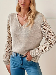 2024 Fashion Casual Sweaters Tops For Womens Solid V Neck Knit Sweater Fall Pullover Knit