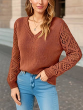 2024 Fashion Casual Sweaters Tops For Women's Solid V Neck Knit Sweater