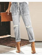 European and American denim straight leg pants with elastic oversized women's jeans ripped