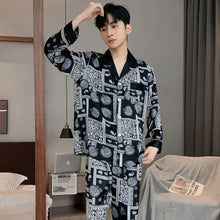 High Quality Satin Printed Pajamas Set Men's Nightwear Ice Silk Long Sleeve Loose Thin Teen Home Clothing Wear Suit Male Pyjama