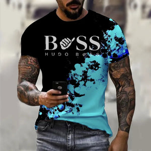 Men's round neck short sleeved T-shirt, 3D printed large casual sweater, fashionable trend, summer