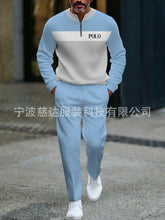 Mens Half Open Placket Zip Pullover   Casual Fashion Long Sleeve  Pants Set