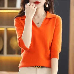 2024 Women's Warm Knitted Sweaters  V-Neck Loose Pullovers Top